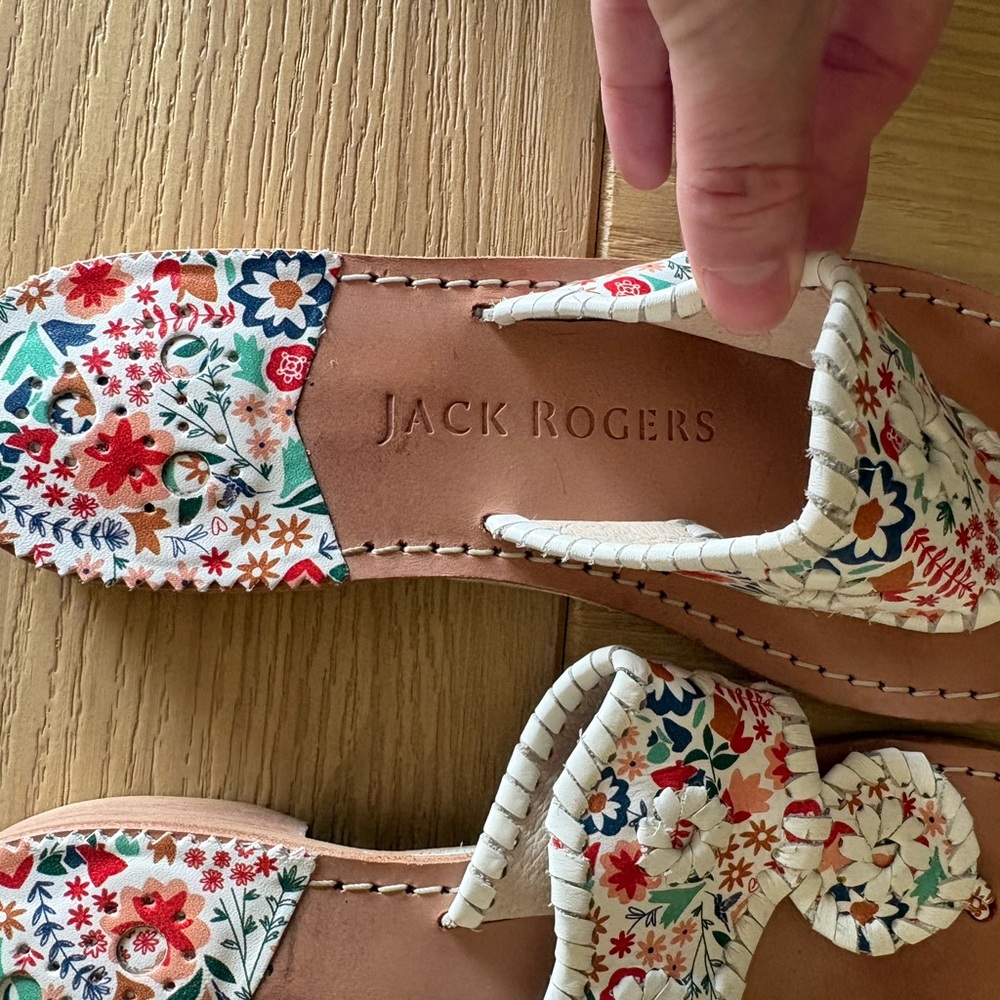 Jack Rogers White Floral Cutout Sandals with Multicolor Print - Picture 2 of 5